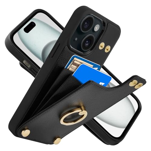 CUSTYPE iPhone 14 Plus Hülle, Handyhülle iPhone 14 Plus mit Kartenfach und Ringständer, Brieftasche Hülle aus Mikrofaserleder Etui Hülle für Apple iPhone 14 Plus Schwarz 6.7" von CUSTYPE