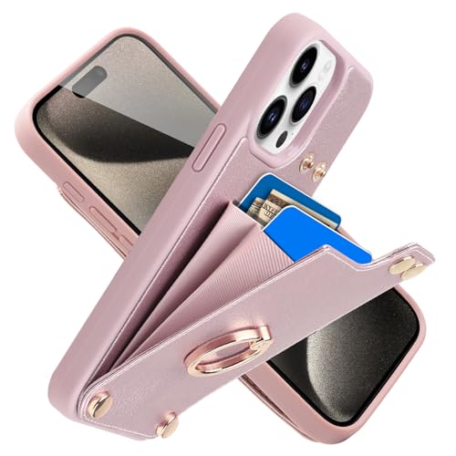 CUSTYPE iPhone 14 Pro Hülle, Handyhülle iPhone 14 Pro mit Kartenfach und Ringständer, Brieftasche Hülle aus Mikrofaserleder Etui Hülle für Apple iPhone 14 Pro Roségold 6.1" von CUSTYPE