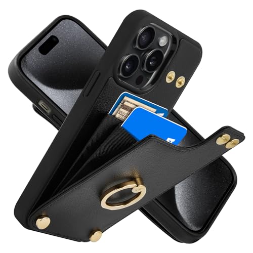 CUSTYPE iPhone 14 Pro Hülle, Handyhülle iPhone 14 Pro mit Kartenfach und Ringständer, Brieftasche Hülle aus Mikrofaserleder Etui Hülle für Apple iPhone 14 Pro Schwarz 6.1" von CUSTYPE