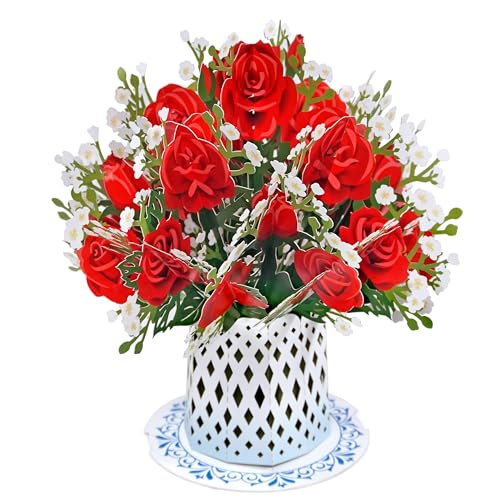 CUTPOPUP Abnehmbare Rosen - Karte Mit Roten Rosen, Geburtstagskarten für Frauen, Pop-Up-Muttertagskarte, 3D-Blumen-Grußkarte (Bouquet of Roses) US8-48DE1520 von CUT POPUP.COM