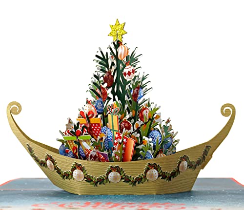CUTPOPUP Baum auf Boot – Weihnachtskarten, Pop Up Karte Weihnachten, Weihnachtskarte für Ehefrau, Ehemann,Tochter, ihr Mädchen, Schwester, Ihn (Tree on Boat Xmas) US8-CN229DE von CUT POPUP.COM