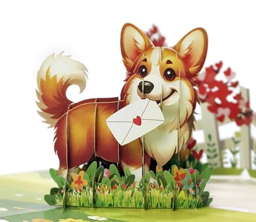CUTPOPUP Corgi-Hundeliebe Valentinskarte Pop Up, Karte Vatertag, Geburtstagskarte, Karte Liebe, Hochzeitskarte, Geburtstagskarte Frau für Ehemann, Ehefrau, Sie, Ihn, Paar (Corgi) US8LO189DE von CUT POPUP.COM