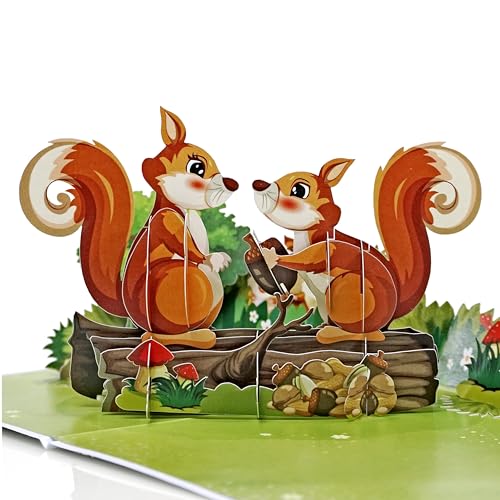 CUTPOPUP Eichhörnchen Paar - Jubiläumskarten, Hochzeitskarte, Valentinskarte, Geburtstagskarte, Glückwunschkarte Hochzeit (Squirrel Couple 2) US8-SD189DE von CUT POPUP.COM