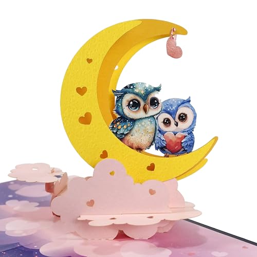 CUTPOPUP Eulenpaar 3D Karte – Valentinskarte, Hochzeitskarte, Geburtstagskarte Frau 3D-Gruß, Romantische Liebeskarte für Ihn, Ihre Frau, Ehemann, Paar, Eltern (Owl Couple) US8-LO128DE von CUT POPUP.COM