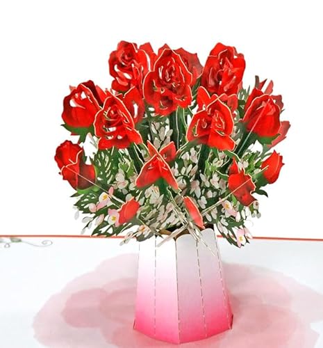 CUTPOPUP Geburtstagskarte Pop Up, 3D Muttertag Grußkarte (Rote Rosen mit Weiß) von CUT POPUP.COM