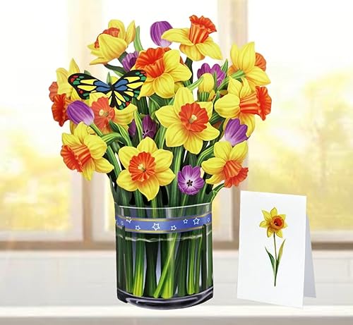 CUTPOPUP Gelber Narzissenstrauß - Geburtstagskarte Frau, Muttertagskarte Pop-Up, 26x30cm Blumen 3D geburtstagskarten für Ehefrau, Tochter, Ihr, Mutter (Yellow Daffodil Bouquet) US8-72DE von CUT POPUP.COM