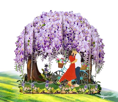 CUTPOPUP Glyzinien Jubiläumskarten - 3D Karte Liebe, Hochzeitskarte, Valentinskarte, Karte Hochzeitstag, Geburtstagskarte Frau für Ehemann, Ehefrau, Sie, Ihn, Paar (Wisteria Couple) US8-LO177DE von CUT POPUP.COM