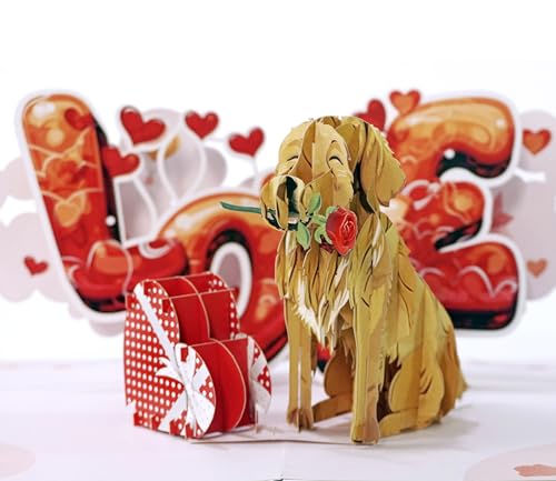 CUTPOPUP Golden Retriever Hund Valentinskarte Pop Up, Karte Vatertag, Geburtstagskarte, Karte Liebe, Geburtstagskarte Frau für Ehemann, Ehefrau, Sie, Ihn, Paar (Golden Retriever) USLO184DE von CUT POPUP.COM