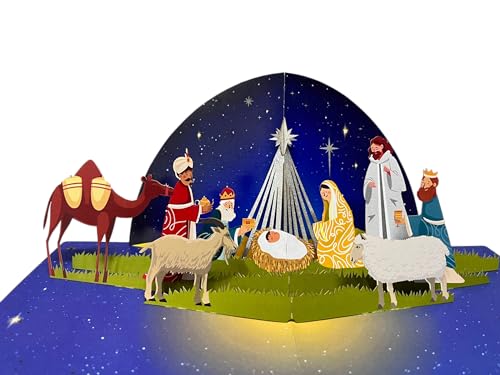 CUTPOPUP Heilige Nacht- Weihnachtskarten 3D, Weihnachtskarte 2024, Pop Up Karte Weihnachten, Weihnachtskarten mit Umschlag (Nativity1 CN265DE von CUT POPUP.COM
