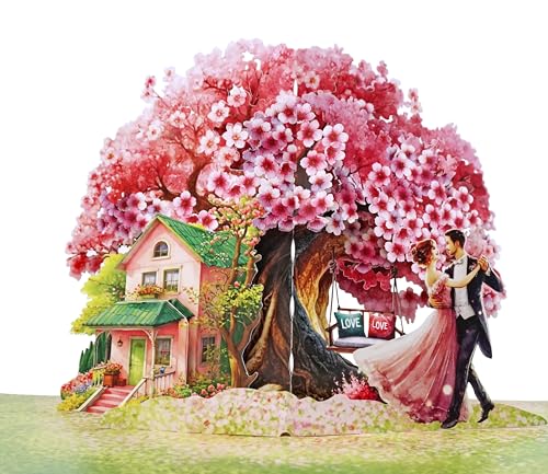 CUTPOPUP Kirschhaus mit Paar- 3D Karte Liebe, Hochzeitskarte, Valentinskarte, Karte Hochzeitstag, Geburtstagskarte Frau für Ehemann, Ehefrau, Sie, Ihn, Paar (Cherry House) US8LO191DE von CUT POPUP.COM