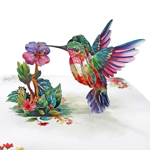 CUTPOPUP Kolibri mit lila Blumenkarte – Muttertagskarte, Valentinskarte, Geburtstagskarte Frau, Hochzeitskarte 3D-Gruß, Romantische Liebeskarte (Hummingbird with Purple Flower Card) US8-82DE von CUT POPUP.COM