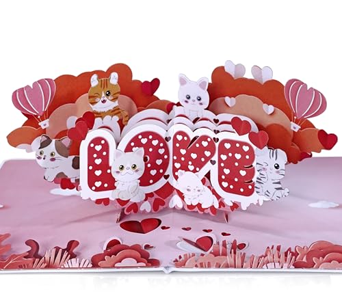 CUTPOPUP Liebestext mit Katzen - 3D Valentinskarte, Karte Liebe, Hochzeitskarte, Karte Hochzeitstag, Geburtstagskarte Frau, Geburtstagskarte (Love Text w Cats) US8-LO172DE von CUT POPUP.COM