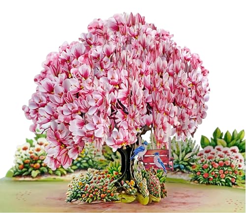 CUTPOPUP Magnolie mit Blauhäher Pärchen - 3D Karte Liebe, Hochzeitskarte, Valentinskarte, Karte Hochzeitstag, Geburtstagskarte Frau, Geburtstagskarte (Magnolia with Blue Jay Couple) LO171DE von CUT POPUP.COM