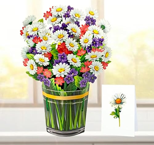 CUTPOPUP Mehrfarbiger Gänseblümchenstrauß – Muttertagskarte, Valentinskarte, 15.5x20.5cm Geburtstagskarte Frau, Hochzeitskarte 3D-Gruß, Romantische Liebeskarte (Multi Color Daisy) US8-83.SMDE von CUT POPUP.COM