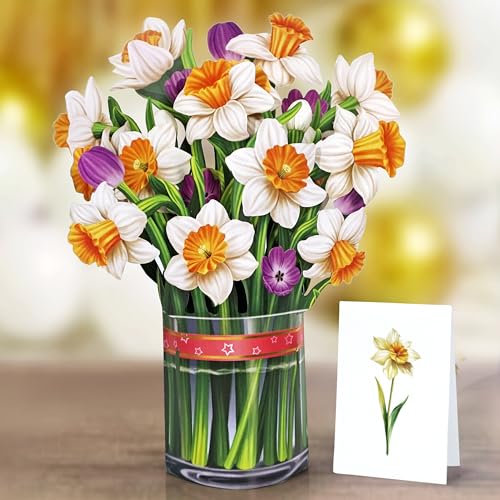 CUTPOPUP Narzissenstrauß- Geburtstagskarte Frau, Muttertagskarte Pop-Up, 15.5x20.5cm Blumen 3D geburtstagskarten für Ehefrau, Tochter, ihr Mädchen, Mutter (Daffodil Bouquet SM) US8-69.SMDE von CUT POPUP.COM