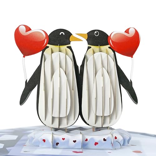 CUTPOPUP Pinguin Paar 3D Karte – Valentinskarte, Hochzeitskarte, Geburtstagskarte Frau 3D-Gruß, Romantische Liebeskarte für Ihn, Ihre Frau, Ehemann, Paar, Eltern (Penguin Couple) US8-AN150DE von CUT POPUP.COM