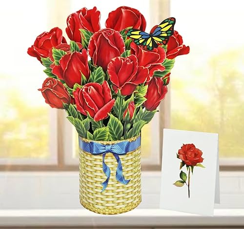 CUTPOPUP Roter Rosenstrauß - Geburtstagskarte Frau, Muttertagskarte Pop-Up, 26x30cm Blumen 3D geburtstagskarten für Ehefrau, Tochter, Ihr, Mutter (Red Rose Bouquet) US8-67DE von CUT POPUP.COM