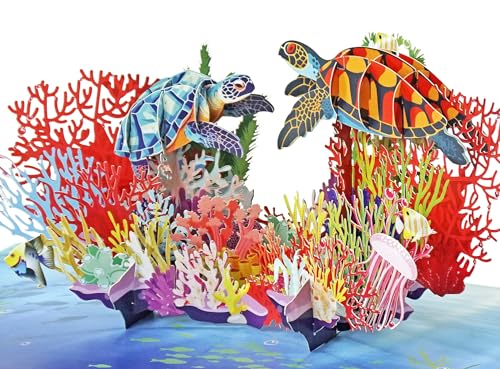 CUTPOPUP Schildkröten Karte - Geburtstagskarten für Männer, Karte Vatertag, Geburtstagskarte Mann, Geburtstags-Pop-Up-Karte, 3D-Grußkarte (Turtle Card) US8-SD194DE von CUT POPUP.COM
