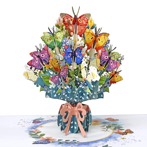 CUTPOPUP Schmetterlingsstrauß– Geburtstagskarte Frau, Muttertagskarte Pop-Up, Blumen 3D geburtstagskarten für Ehefrau, Tochter, ihr Mädchen, Schwester, Mutter (Butterfly Bouquet) US8-71DE von CUT POPUP.COM