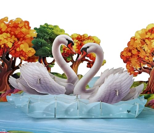 CUTPOPUP Schwanenpärchen - 3D Valentinskarte, Karte Liebe, Hochzeitskarte, Karte Hochzeitstag, Geburtstagskarte Frau, Geburtstagskarte (Swan Couple) LO173DE von CUT POPUP.COM