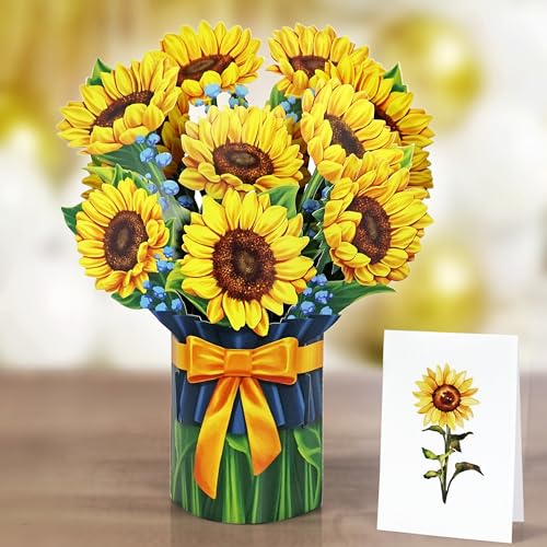 CUTPOPUP Sonnenblumenstrauß - Geburtstagskarte Frau, Muttertagskarte Pop-Up, 26x30cm Blumen 3D geburtstagskarten für Ehefrau, Tochter, Ihr, Mutter (Sunflower Bouquet) US8-68DE von CUT POPUP.COM