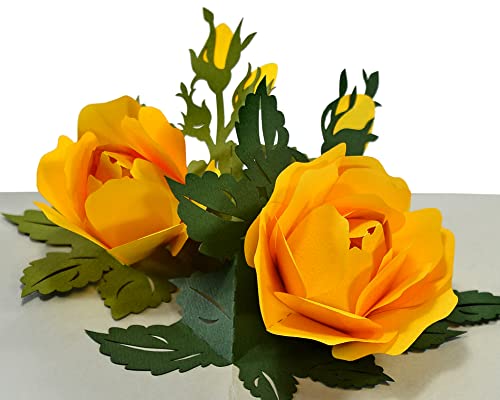 CUTPOPUP Yellow Rose - Pop-Up-Karte mit gelben Rosen, Muttertagskarte, Pop-Up, Blumen-Grußkarten, 3D-Geburtstagskarte für Oma, Mutter, Schwiegermutter, Tochter US8-FL088 DE von CUT POPUP.COM