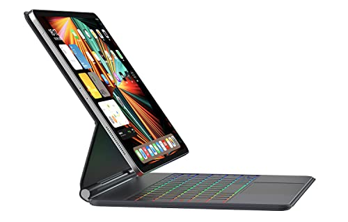 CUTEGEEK iPad Pro 12,9 Schutzhülle mit Tastatur 6. Generation 5. 4. 3. 24 Farben Hintergrundbeleuchtung Magnetische Tastatur für iPad Pro 12,9 Zoll (32,8 cm), schwimmend, freitragender Ständer, magnetische Tastatur mit Touchpad (Grau) von CUTEGEEK