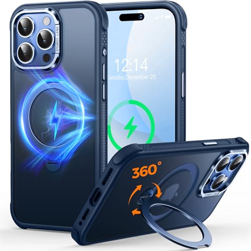 CUTELFON O3 Mag-Stand Entwickelt für iPhone 15 Pro Max Hülle mit 360°Ständer,[Kompatibel mit Mag-Safe][Super Skin Feeling] Durchscheinende Matte Magnetische Schlanke Handyhülle 6,7",Matt Blau von CUTELFON