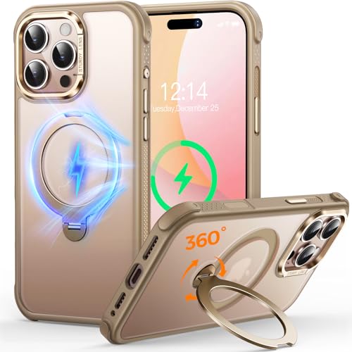 CUTELFON O3 Mag-Stand Entwickelt für iPhone 16 Pro Max Hülle mit 360°Ständer,[Kompatibel mit Mag-Safe][Super Skin Feeling] Durchscheinende Matte Magnetische Schlanke Handyhülle 6,9",Matt Gold von CUTELFON