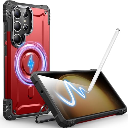 Hülle Kamera-Ständer für Galaxy S23 Ultra, [Kompatibel mit Mag-Safe] [Integrierter Kamera-Ständer],Militärqualität Fallschutz,Hülle für Samsung Galaxy S23 Ultra 6,8",Rot von CUTELFON