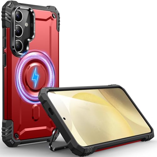 Hülle Kamera-Ständer für Galaxy S24 Plus/S25 Plus, [Kompatibel mit Mag-Safe] [Integrierter Kamera-Ständer],Militärqualität Fallschutz,Hülle für Samsung Galaxy S24 Plus/S25 Plus 6,7",Rot von CUTELFON