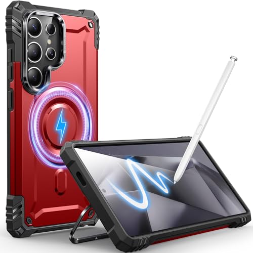 Hülle Kamera-Ständer für Galaxy S24 Ultra, [Kompatibel mit Mag-Safe] [Integrierter Kamera-Ständer],Militärqualität Fallschutz,Hülle für Samsung Galaxy S24 Ultra 6,8",Rot von CUTELFON