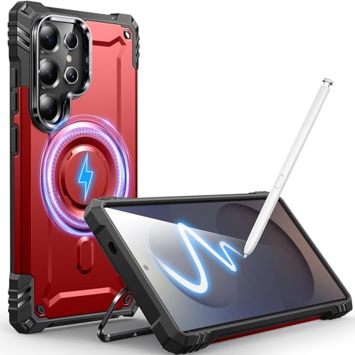 Hülle Kamera-Ständer für Galaxy S25 Ultra, [Kompatibel mit Mag-Safe] [Integrierter Kamera-Ständer],Militärqualität Fallschutz,Hülle für Samsung Galaxy S25 Ultra 6,8",Rot von CUTELFON