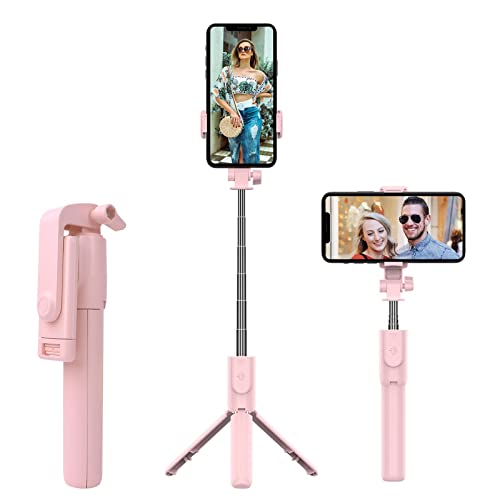 CUTTOW Brand Selfie Stick Stativ, 3 in 1 Bluetooth Selfie-Stick mit Kabelloser Fernbedienung, Aluminium Handy Stative für iPhone 13/12/12, Samsung Smartphones, Rose, CT05 von CUTTOW