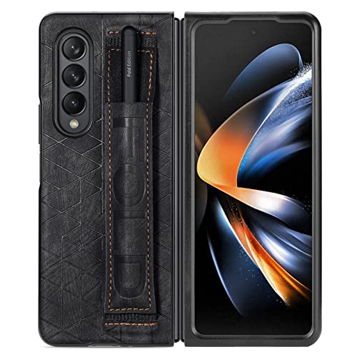 CUTTOW Hülle für Samsung Galaxy Z Fold 4 5G mit S Pen Halter und Handschlaufe weich Leder Handyhülle Schutzhülle für Samsung Galaxy Z Fold 4 5G, Schwarz von CUTTOW