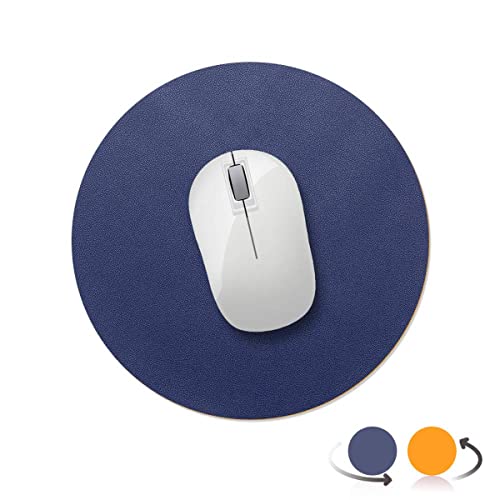 CUTTOW Mauspad Runde Office, Mauspad Gaming Mauspad PU Leder,Mousepad 250mm doppelte Farbefür, Wasserdichtes Rutschfestes Mousepad für PC, Computer und Laptop, Dunkelblau/Gelb von CUTTOW