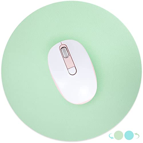 CUTTOW Mauspad Runde Office, Mauspad Gaming Mauspad PU Leder,Mousepad 250mm doppelte Farbefür, Wasserdichtes Rutschfestes Mousepad für PC, Computer und Laptop, Grün/Blau von CUTTOW