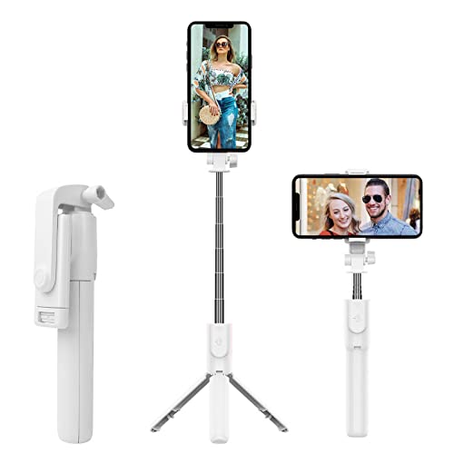 CUTTOW Selfie Stick Stativ, 3 in 1 Bluetooth Selfie-Stick mit Kabelloser Fernbedienung, Aluminium Handy Stative für für iPhone 13/12/12, Samsung Smartphones, Weiß, CT05 von CUTTOW