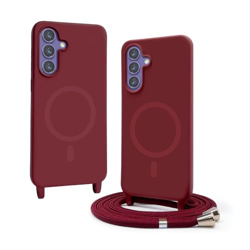 CUZZCASE Silikon Schutzhülle kompatibel mit Samsung Galaxy A36/A56 5G, Kompatibel mit Kabellosem Laden,Silikon Stylische Verstellbarer Halskette Handyhülle-Rot von CUZZCASE