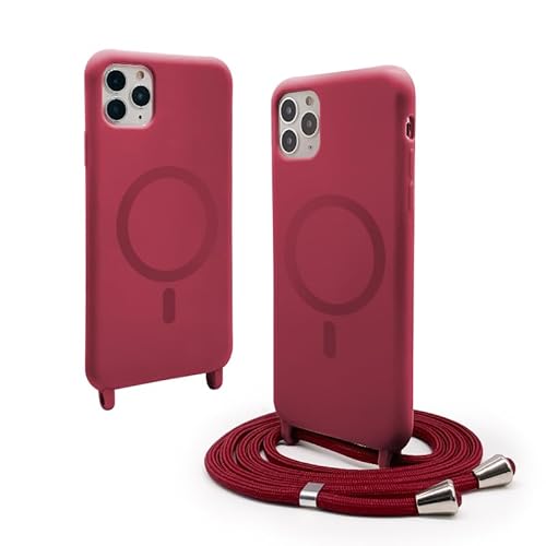 CUZZCASE Silikon Schutzhülle kompatibel mit iPhone 11 Pro Max(6.5"),Kabellosem Laden,Silikon Stylische Verstellbarer Halskette Handyhülle-Rot von CUZZCASE