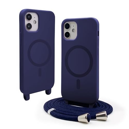 CUZZCASE Silikon Schutzhülle kompatibel mit iPhone 12 Mini(5.4"),Kabellosem Laden,Silikon Stylische Verstellbarer Halskette Handyhülle-Marineblau von CUZZCASE