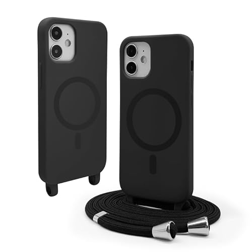CUZZCASE Silikon Schutzhülle kompatibel mit iPhone 12 Mini(5.4"),Kabellosem Laden,Silikon Stylische Verstellbarer Halskette Handyhülle-Schwarz von CUZZCASE
