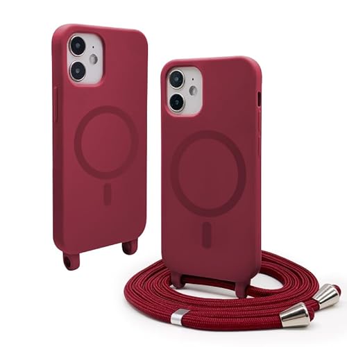 CUZZCASE Silikon Schutzhülle kompatibel mit iPhone 12 Pro Max(6.7"),Kabellosem Laden,Silikon Stylische Verstellbarer Halskette Handyhülle-Rot von CUZZCASE
