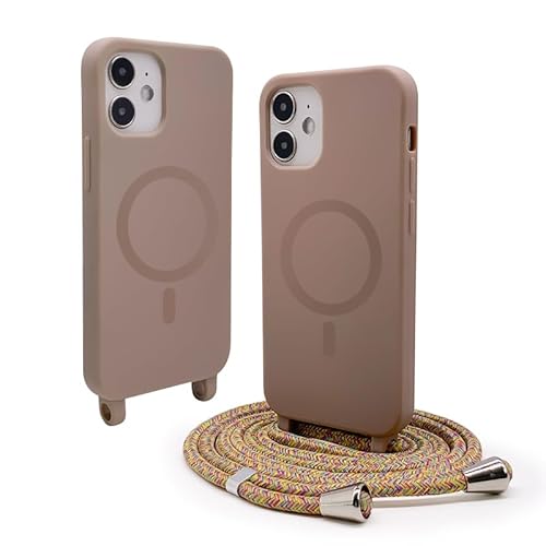 CUZZCASE Silikon Schutzhülle kompatibel mit iPhone 12 Pro Max(6.7"),Kabellosem Laden,Silikon Stylische Verstellbarer Halskette Handyhülle-braun von CUZZCASE