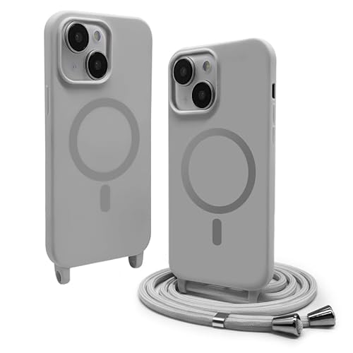CUZZCASE Silikon Schutzhülle kompatibel mit iPhone 13(6.1"),Kabellosem Laden,Silikon Stylische Verstellbarer Halskette Handyhülle-grau von CUZZCASE