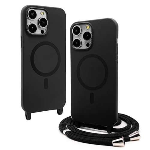 CUZZCASE Silikon Schutzhülle kompatibel mit iPhone 13 Pro(6.1"),Kabellosem Laden,Silikon Stylische Verstellbarer Halskette Handyhülle-Schwarz von CUZZCASE