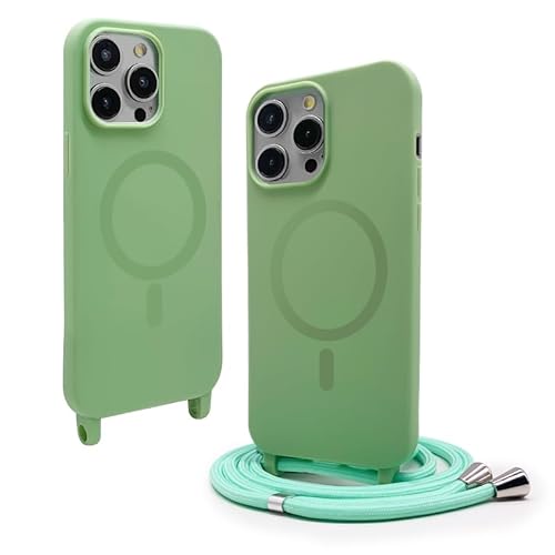 CUZZCASE Silikon Schutzhülle kompatibel mit iPhone 14 Pro(6.7"),Kabellosem Laden,Silikon Stylische Verstellbarer Halskette Handyhülle-Grasgrün von CUZZCASE
