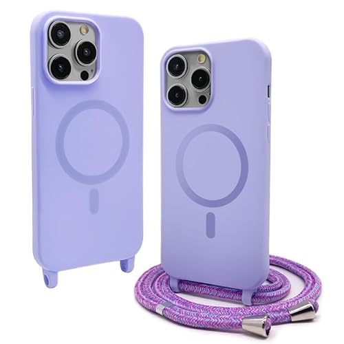 CUZZCASE Silikon Schutzhülle kompatibel mit iPhone 14 Pro(6.7"),Kabellosem Laden,Silikon Stylische Verstellbarer Halskette Handyhülle-Violett von CUZZCASE