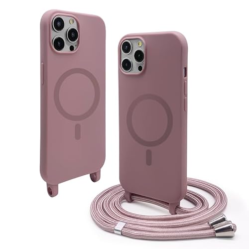 CUZZCASE Silikon Schutzhülle kompatibel mit iPhone 14 Pro Max(6.7"),Kabellosem Laden,Silikon Stylische Verstellbarer Halskette Handyhülle-Lotus Farbe von CUZZCASE