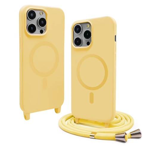 CUZZCASE Silikon Schutzhülle kompatibel mit iPhone 14 Pro Max(6.7"),Kabellosem Laden,Silikon Stylische Verstellbarer Halskette Handyhülle-gelb von CUZZCASE